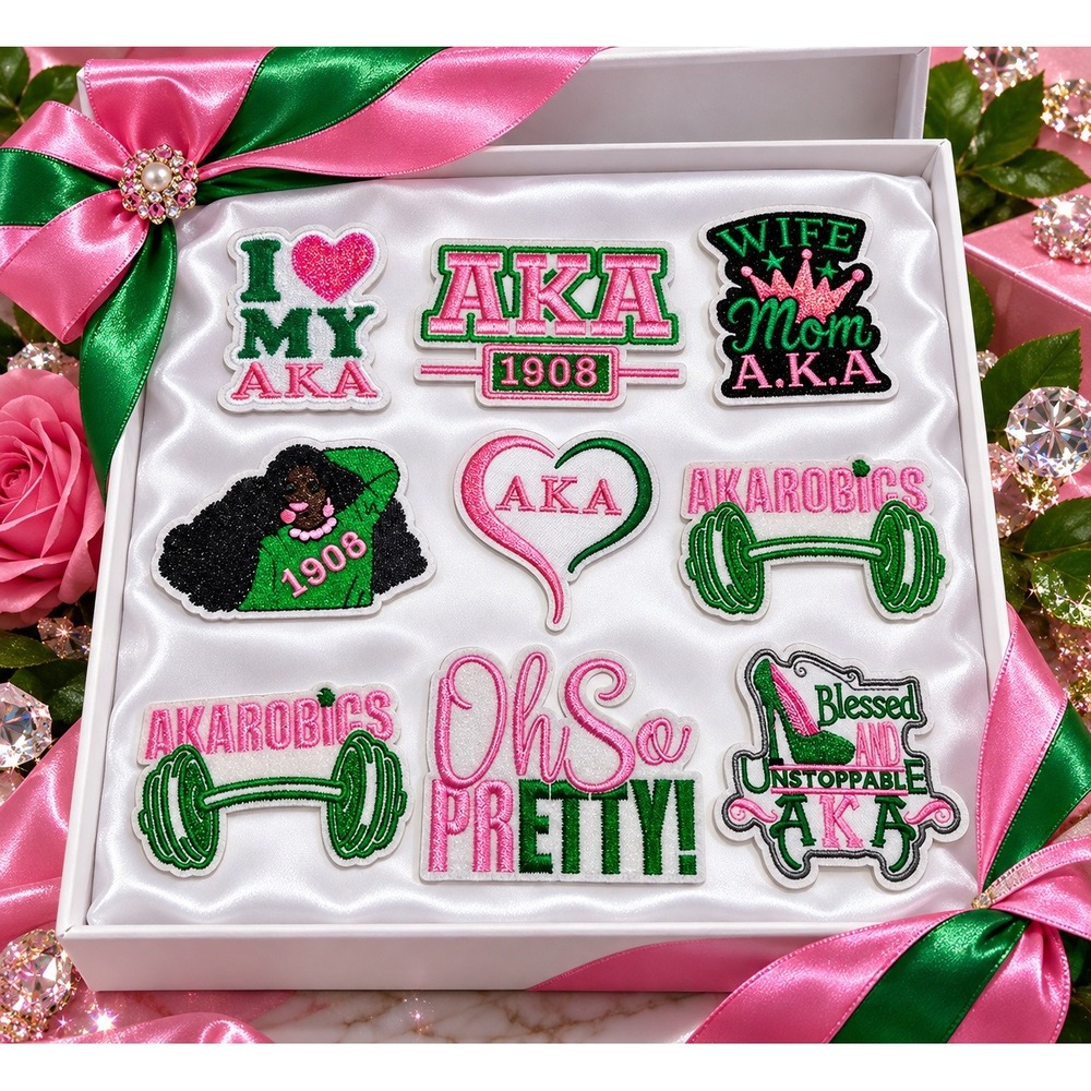 Alpha Kappa Alpha AKA Sorority 9 Piece Embroidered Patch Set Pink Green 1908